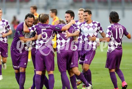 Fussball Sky go Erste Liga. SK Austria Klagenfurt gegen KSV 1919.  Torjubel (Klagenfurt). Klagenfurt, am 28.8.2015.
Foto: Kuess
---
pressefotos, pressefotografie, kuess, qs, qspictures, sport, bild, bilder, bilddatenbank