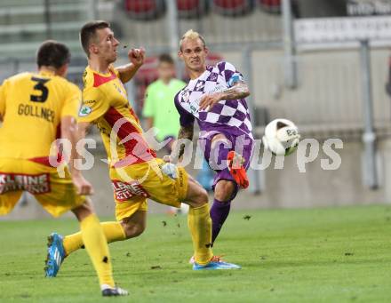 Fussball Sky go Erste Liga. SK Austria Klagenfurt gegen KSV 1919.  Rajko Rep,  (Klagenfurt), Christian Bubalovic (KSV). Klagenfurt, am 28.8.2015.
Foto: Kuess
---
pressefotos, pressefotografie, kuess, qs, qspictures, sport, bild, bilder, bilddatenbank