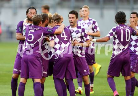 Fussball Sky go Erste Liga. SK Austria Klagenfurt gegen KSV 1919.  Torjubel (Klagenfurt). Klagenfurt, am 28.8.2015.
Foto: Kuess
---
pressefotos, pressefotografie, kuess, qs, qspictures, sport, bild, bilder, bilddatenbank