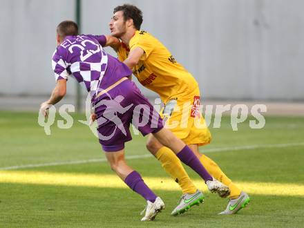 Fussball Sky go Erste Liga. SK Austria Klagenfurt gegen KSV 1919.  Patrik Eler, (Klagenfurt), Stefan Meusburger  (KSV). Klagenfurt, am 28.8.2015.
Foto: Kuess
---
pressefotos, pressefotografie, kuess, qs, qspictures, sport, bild, bilder, bilddatenbank