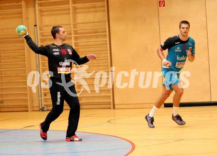 Handball Bundesliga. SC Ferlach. Domen Oslovnik, Grojzdek Zan (SCF). Ferlach, am 28.8.2015.
Foto: Kuess 
---
pressefotos, pressefotografie, kuess, qs, qspictures, sport, bild, bilder, bilddatenbank