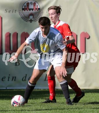 Fussball Unterliga Ost. KAC 1909 gegen Woelfnitz. Maximilian Hubert Watscher, (KAC), Adnan Bajric (Woelfnitz). Klagenfurt, am 29.8.2015.
Foto: Kuess
---
pressefotos, pressefotografie, kuess, qs, qspictures, sport, bild, bilder, bilddatenbank