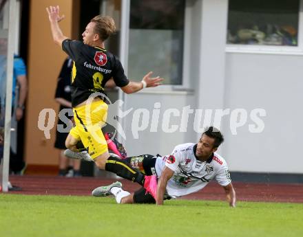 Fussball tipico Bundesliga. RZ Pellets WAC gegen Cashpoint SCR Altach. Stephan Palla,  (WAC), Dominik Hofbauer (Altach). Wolfsberg, am 30.8.2015.
Foto: Kuess
---
pressefotos, pressefotografie, kuess, qs, qspictures, sport, bild, bilder, bilddatenbank