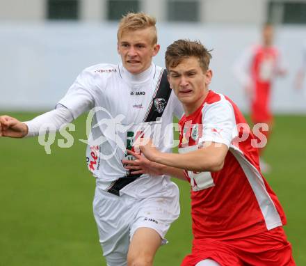 OEFB Jugendliga U18. Akademie. WAC gegen AKA Burgenland. Marco Krammer, (WAC),  Philipp Buchegger (Burgenland). Klagenfurt, am 5.9.2015.
Foto: Kuess
---
pressefotos, pressefotografie, kuess, qs, qspictures, sport, bild, bilder, bilddatenbank