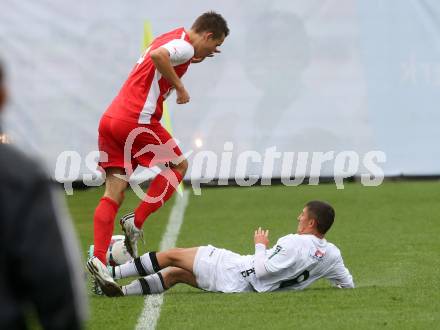 OEFB Jugendliga U18. Akademie. WAC gegen AKA Burgenland. Bajram Syla,  (WAC), Benjamin Knessl (Burgenland). Klagenfurt, am 5.9.2015.
Foto: Kuess
---
pressefotos, pressefotografie, kuess, qs, qspictures, sport, bild, bilder, bilddatenbank