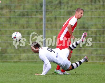 OEFB Jugendliga U18. Akademie. WAC gegen AKA Burgenland. Amar Hodzic,  (WAC), Nico Pichler (Burgenland). Klagenfurt, am 5.9.2015.
Foto: Kuess
---
pressefotos, pressefotografie, kuess, qs, qspictures, sport, bild, bilder, bilddatenbank