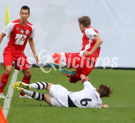 OEFB Jugendliga U18. Akademie. WAC gegen AKA Burgenland. Patrick Rudolf Nagele (WAC), Philipp Buchegger (Burgenland). Klagenfurt, am 5.9.2015.
Foto: Kuess
---
pressefotos, pressefotografie, kuess, qs, qspictures, sport, bild, bilder, bilddatenbank