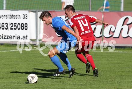 Fussball Regionalliga. Annabichler SV gegen ATSV Stadl-Paura. Michael Tschemernjak,  (ASV), Manuel Gerner (Stadl-Paura). Annabichl, am 6.9.2015.
Foto: Kuess
---
pressefotos, pressefotografie, kuess, qs, qspictures, sport, bild, bilder, bilddatenbank