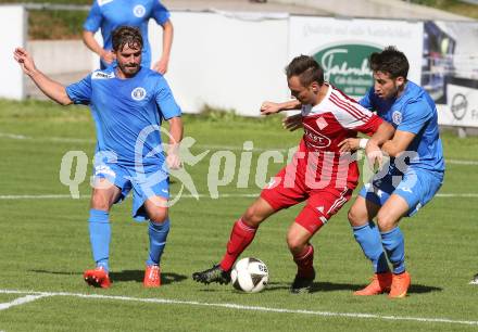 Fussball Regionalliga. Annabichler SV gegen ATSV Stadl-Paura. Graga Triplat, Felix Julian Barez Perez,  (ASV), Manuel Gerner (Stadl-Paura). Annabichl, am 6.9.2015.
Foto: Kuess
---
pressefotos, pressefotografie, kuess, qs, qspictures, sport, bild, bilder, bilddatenbank