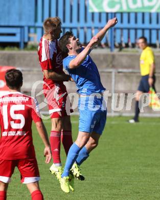 Fussball Regionalliga. Annabichler SV gegen ATSV Stadl-Paura. Andreas Tiffner, (ASV), Danilo Duvnjak (Stadl-Paura). Annabichl, am 6.9.2015.
Foto: Kuess
---
pressefotos, pressefotografie, kuess, qs, qspictures, sport, bild, bilder, bilddatenbank