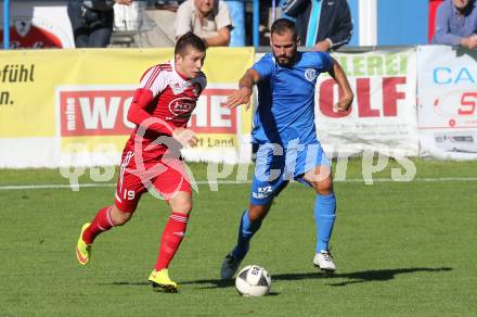 Fussball Regionalliga. Annabichler SV gegen ATSV Stadl-Paura. Oliver Pusztai,  (ASV), Bojan Mustecic (Stadl-Paura). Annabichl, am 6.9.2015.
Foto: Kuess
---
pressefotos, pressefotografie, kuess, qs, qspictures, sport, bild, bilder, bilddatenbank