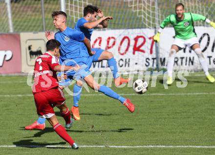 Fussball Regionalliga. Annabichler SV gegen ATSV Stadl-Paura. Niko Maric,  (ASV), Edin Hodzic (Stadl-Paura). Annabichl, am 6.9.2015.
Foto: Kuess
---
pressefotos, pressefotografie, kuess, qs, qspictures, sport, bild, bilder, bilddatenbank