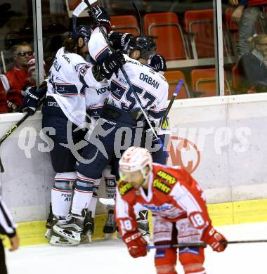 EBEL. Eishockey Bundesliga. KAC gegen Fehervar AV 19. Torjubel Fehervar. Klagenfurt, am 11.9.2015.
Foto: Kuess

---
pressefotos, pressefotografie, kuess, qs, qspictures, sport, bild, bilder, bilddatenbank