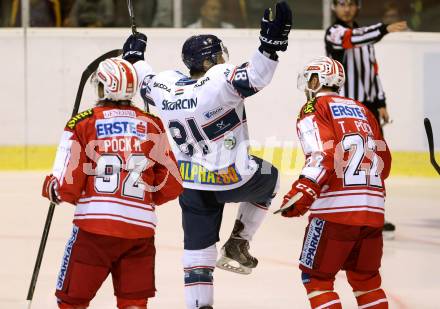 EBEL. Eishockey Bundesliga. KAC gegen Fehervar AV 19. Jubel Ladislav Sikorcin (Alba Volan). Klagenfurt, am 11.9.2015.
Foto: Kuess

---
pressefotos, pressefotografie, kuess, qs, qspictures, sport, bild, bilder, bilddatenbank