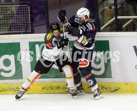 EBEL. Eishockey Bundesliga. EC VSV gegen Dornbirner Eishockey Club.  Benjamin Petrik,  (VSV), Andrew Mackenzie (Dornbirn). Villach, am 12.9.2015.
Foto: Kuess 


---
pressefotos, pressefotografie, kuess, qs, qspictures, sport, bild, bilder, bilddatenbank