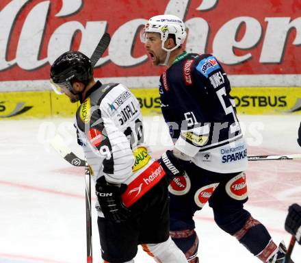 EBEL. Eishockey Bundesliga. EC VSV gegen Dornbirner Eishockey Club.  Torjubel Eric Hunter (VSV). Villach, am 12.9.2015.
Foto: Kuess 


---
pressefotos, pressefotografie, kuess, qs, qspictures, sport, bild, bilder, bilddatenbank