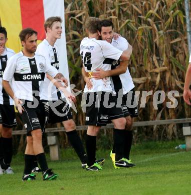 Fussball Kaerntner Liga. Kuehnsdorf gegen SAK.  Torjubel Christopher Sallinger (Kuehnsdorf). Kuehnsdorf, am 12.9.2015.
Foto: Kuess
---
pressefotos, pressefotografie, kuess, qs, qspictures, sport, bild, bilder, bilddatenbank