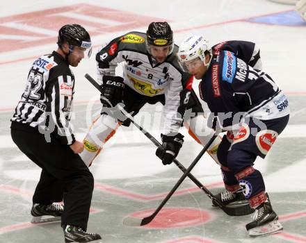 EBEL. Eishockey Bundesliga. EC VSV gegen Dornbirner Eishockey Club.  Brock McBride,  (VSV), Marek Zagrapan (Dornbirn). Villach, am 12.9.2015.
Foto: Kuess 


---
pressefotos, pressefotografie, kuess, qs, qspictures, sport, bild, bilder, bilddatenbank