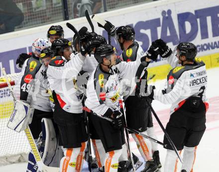 EBEL. Eishockey Bundesliga. EC VSV gegen Dornbirner Eishockey Club.  Jubel (Dornbirn). Villach, am 12.9.2015.
Foto: Kuess 


---
pressefotos, pressefotografie, kuess, qs, qspictures, sport, bild, bilder, bilddatenbank