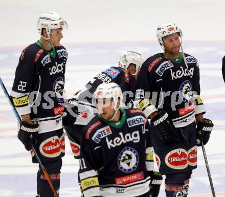 EBEL. Eishockey Bundesliga. EC VSV gegen Dornbirner Eishockey Club.  Markus Schlacher, Nico Brunner, Mark Santorelli, Adis Alagic (VSV). Villach, am 12.9.2015.
Foto: Kuess 


---
pressefotos, pressefotografie, kuess, qs, qspictures, sport, bild, bilder, bilddatenbank