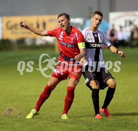 Fussball Kaerntner Liga. Kuehnsdorf gegen SAK. Zoran Vukovic, (Kuehnsdorf), Darjan Aleksic  (SAK). Kuehnsdorf, am 12.9.2015.
Foto: Kuess
---
pressefotos, pressefotografie, kuess, qs, qspictures, sport, bild, bilder, bilddatenbank