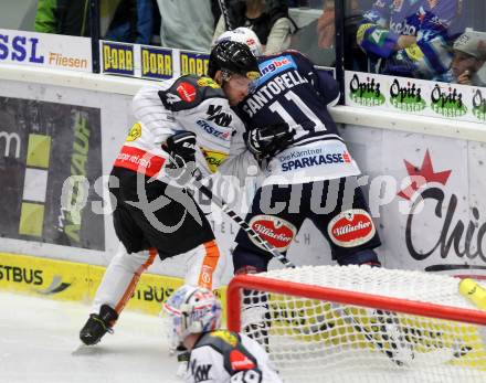 EBEL. Eishockey Bundesliga. EC VSV gegen Dornbirner Eishockey Club.  Mark Santorelli, (VSV), Nicholas Crawford  (Dornbirn). Villach, am 12.9.2015.
Foto: Kuess 


---
pressefotos, pressefotografie, kuess, qs, qspictures, sport, bild, bilder, bilddatenbank