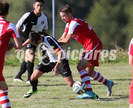 Fussball 2. Klasse E. SG HSV Haimburg/Diex gegen St. Andrae/Lav. 1b. Hannes Franz Sauerschnig, (Haimburg/Diex), Pascal Robert Moertl (St. Andrae/Lav.). Diex, am 12.9.2015.
Foto: Kuess
---
pressefotos, pressefotografie, kuess, qs, qspictures, sport, bild, bilder, bilddatenbank