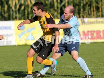 Fussball 1. Klasse D. Griffen gegen St. Margareten/Ros. Christoph Napetschnig,  (Griffen), Hannes Doujak (St. Margareten). Griffen, am 12.9.2015.
Foto: Kuess
---
pressefotos, pressefotografie, kuess, qs, qspictures, sport, bild, bilder, bilddatenbank