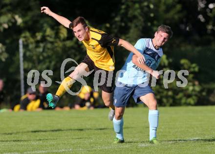 Fussball 1. Klasse D. Griffen gegen St. Margareten/Ros. Manuel Konegger,  (Griffen), Markus Lausegger (St. Margareten). Griffen, am 12.9.2015.
Foto: Kuess
---
pressefotos, pressefotografie, kuess, qs, qspictures, sport, bild, bilder, bilddatenbank