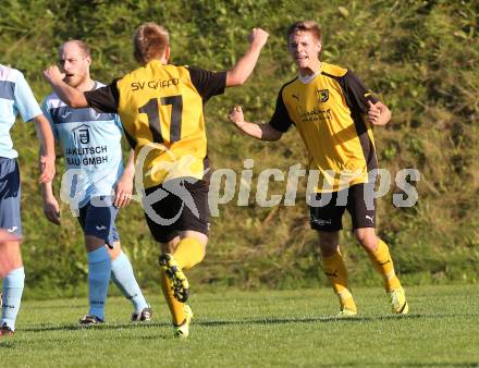 Fussball 1. Klasse D. Griffen gegen St. Margareten/Ros. Torjubel Vinzenz Martin Benger (Griffen). Griffen, am 12.9.2015.
Foto: Kuess
---
pressefotos, pressefotografie, kuess, qs, qspictures, sport, bild, bilder, bilddatenbank