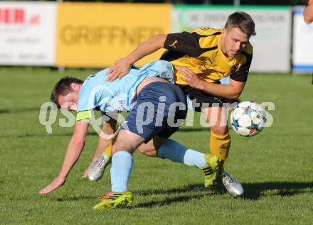 Fussball 1. Klasse D. Griffen gegen St. Margareten/Ros. Pascal Werner Bierbaumer,  (Griffen), Mario Schneider (St. Margareten). Griffen, am 12.9.2015.
Foto: Kuess
---
pressefotos, pressefotografie, kuess, qs, qspictures, sport, bild, bilder, bilddatenbank