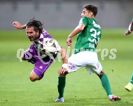 Fussball Sky go Erste Liga. SK Austria Klagenfurt gegen SC Austria Lustenau.   Sandro Zakany (Klagenfurt), Ilkay Durmus (Lustenau). Klagenfurt, am 15.9.2015.
Foto: Kuess 
---
pressefotos, pressefotografie, kuess, qs, qspictures, sport, bild, bilder, bilddatenbank