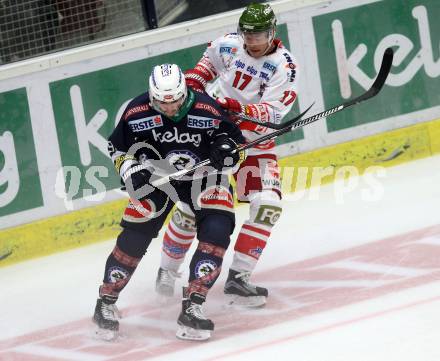 EBEL. Eishockey Bundesliga. EC VSV gegen HCB Suedtirol.  Miha Verlic,  (VSV), Alexander Egger (Bozen). Villach, am 18.9.2015.
Foto: Kuess 


---
pressefotos, pressefotografie, kuess, qs, qspictures, sport, bild, bilder, bilddatenbank