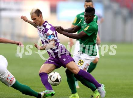 Fussball Sky go Erste Liga. SK Austria Klagenfurt gegen SC Austria Lustenau.  Rajko Rep (Klagenfurt), Jodel Dossoui (Lustenau). Klagenfurt, am 15.9.2015.
Foto: Kuess  
---
pressefotos, pressefotografie, kuess, qs, qspictures, sport, bild, bilder, bilddatenbank