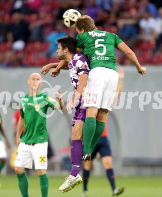 Fussball Sky go Erste Liga. SK Austria Klagenfurt gegen SC Austria Lustenau.   Domagoj Beslic (Klagenfurt), Christoph Stueckler (Lustenau). Klagenfurt, am 15.9.2015.
Foto: Kuess 
---
pressefotos, pressefotografie, kuess, qs, qspictures, sport, bild, bilder, bilddatenbank