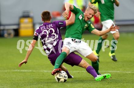 Fussball Sky go Erste Liga. SK Austria Klagenfurt gegen SC Austria Lustenau.  Patrik Eler (Klagenfurt), Pius Grabher (Lustenau). Klagenfurt, am 15.9.2015.
Foto: Kuess
---
pressefotos, pressefotografie, kuess, qs, qspictures, sport, bild, bilder, bilddatenbank