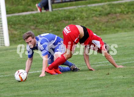 Fussball. Unterliga Ost. Ludmannsdorf gegen Ruden. Michael Augustin Jakopitsch (Ludmannsdorf), Markus Kuschnig (Ruden). Ludmannsdorf, 20.9.2015.
Foto: Kuess
---
pressefotos, pressefotografie, kuess, qs, qspictures, sport, bild, bilder, bilddatenbank