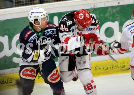 EBEL. Eishockey Bundesliga. EC VSV gegen HC TWK Innsbruck. Brock McBride, (VSV), David Liffiton (Innsbruck). Villach, am 25.9.2015.
Foto: Kuess 


---
pressefotos, pressefotografie, kuess, qs, qspictures, sport, bild, bilder, bilddatenbank