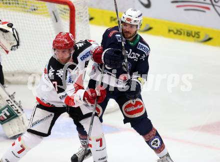 EBEL. Eishockey Bundesliga. EC VSV gegen HC TWK Innsbruck. Benjamin Petrik,  (VSV), Dustin Vanballegooie (Innsbruck). Villach, am 25.9.2015.
Foto: Kuess 


---
pressefotos, pressefotografie, kuess, qs, qspictures, sport, bild, bilder, bilddatenbank