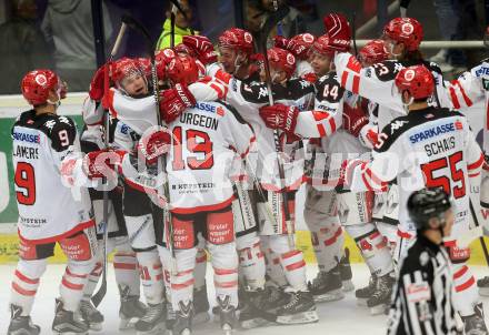 EBEL. Eishockey Bundesliga. EC VSV gegen HC TWK Innsbruck.  Jubel Innsbruck. Villach, am 25.9.2015.
Foto: Kuess 


---
pressefotos, pressefotografie, kuess, qs, qspictures, sport, bild, bilder, bilddatenbank