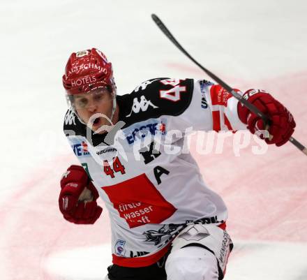 EBEL. Eishockey Bundesliga. EC VSV gegen HC TWK Innsbruck.  Torjubel Jeff Ulmer (Innsbruck). Villach, am 25.9.2015.
Foto: Kuess 


---
pressefotos, pressefotografie, kuess, qs, qspictures, sport, bild, bilder, bilddatenbank