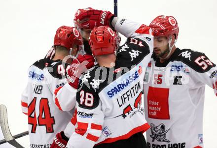 EBEL. Eishockey Bundesliga. EC VSV gegen HC TWK Innsbruck. Torjubel Innsbruck. Villach, am 25.9.2015.
Foto: Kuess 


---
pressefotos, pressefotografie, kuess, qs, qspictures, sport, bild, bilder, bilddatenbank