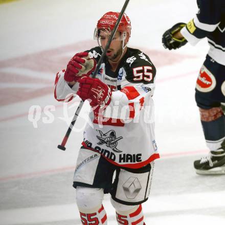 EBEL. Eishockey Bundesliga. EC VSV gegen HC TWK Innsbruck.  Torjubel Nicholas Schauss  (Innsbruck). Villach, am 25.9.2015.
Foto: Kuess 


---
pressefotos, pressefotografie, kuess, qs, qspictures, sport, bild, bilder, bilddatenbank