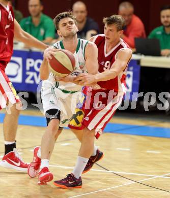 Basketball 2. Bundesliga. KOS Celovec gegen Chin Min Dragons St. Poelten.  Ziga Erculj,  (KOS), Roman Jagsch (St. Poelten). Klagenfurt, am 26.9.2015.
Foto: Kuess
---
pressefotos, pressefotografie, kuess, qs, qspictures, sport, bild, bilder, bilddatenbank