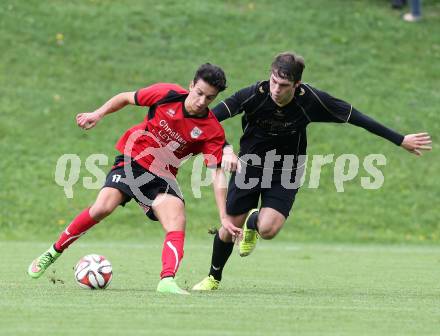 Fussball. Kaerntner Liga. Koettmannsdorf gegen Maria Saal. Stephan Borovnik (Koettmannsdorf), Naim Bejaoui (Maria Saal). Koettmannsdorf, 26.9.2015.
Foto: Kuess
---
pressefotos, pressefotografie, kuess, qs, qspictures, sport, bild, bilder, bilddatenbank