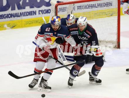 EBEL. Eishockey Bundesliga. EC VSV gegen EC Red Bull Salzburg. Daniel Nageler,  (VSV), Layne Viveiros (Salzburg). Villach, am 27.9.2015.
Foto: Kuess 


---
pressefotos, pressefotografie, kuess, qs, qspictures, sport, bild, bilder, bilddatenbank