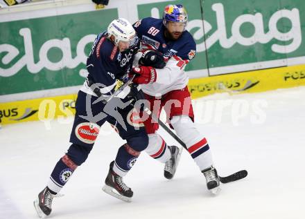 EBEL. Eishockey Bundesliga. EC VSV gegen EC Red Bull Salzburg. Valentin Leiler,  (VSV), Zdenek Kutlak (Salzburg). Villach, am 27.9.2015.
Foto: Kuess 


---
pressefotos, pressefotografie, kuess, qs, qspictures, sport, bild, bilder, bilddatenbank