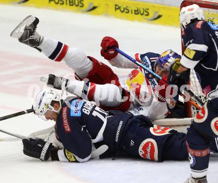 EBEL. Eishockey Bundesliga. EC VSV gegen EC Red Bull Salzburg. Stefan Bacher,  (VSV), Ben Walter (Salzburg). Villach, am 27.9.2015.
Foto: Kuess 


---
pressefotos, pressefotografie, kuess, qs, qspictures, sport, bild, bilder, bilddatenbank