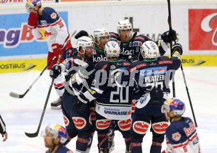 EBEL. Eishockey Bundesliga. EC VSV gegen EC Red Bull Salzburg. Torjubel Valentin Leiler, Adis Alagic, Markus Schlacher, Nico Brunner, Patrick Platzer (VSV). Villach, am 27.9.2015.
Foto: Kuess 


---
pressefotos, pressefotografie, kuess, qs, qspictures, sport, bild, bilder, bilddatenbank