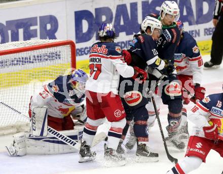 EBEL. Eishockey Bundesliga. EC VSV gegen EC Red Bull Salzburg. Brock McBride, Miha Verlic,  (VSV), Luka Gracnar, Dominique Heinrich (Salzburg). Villach, am 27.9.2015.
Foto: Kuess 


---
pressefotos, pressefotografie, kuess, qs, qspictures, sport, bild, bilder, bilddatenbank